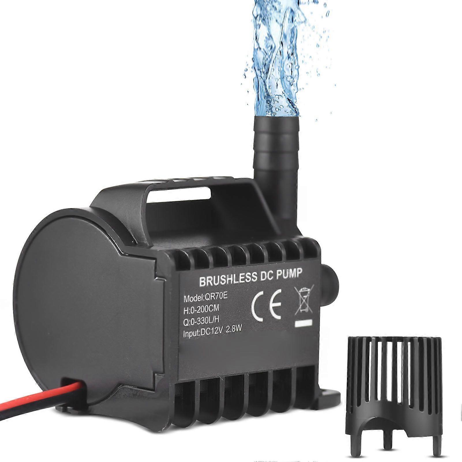 Submersible 12V Water Pump Electric 330L/H Small Fountain Pump with Max 6.5ft Lift, 1.6ft Wire and Suction Cup Base, Portable Mini Pump for Fish Tank,