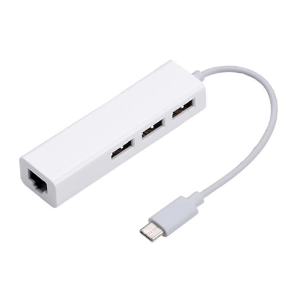 Portable USB/Type-C 3 USB2.0 Port Hub RJ45 Lan Network Card Ethernet Adapter
