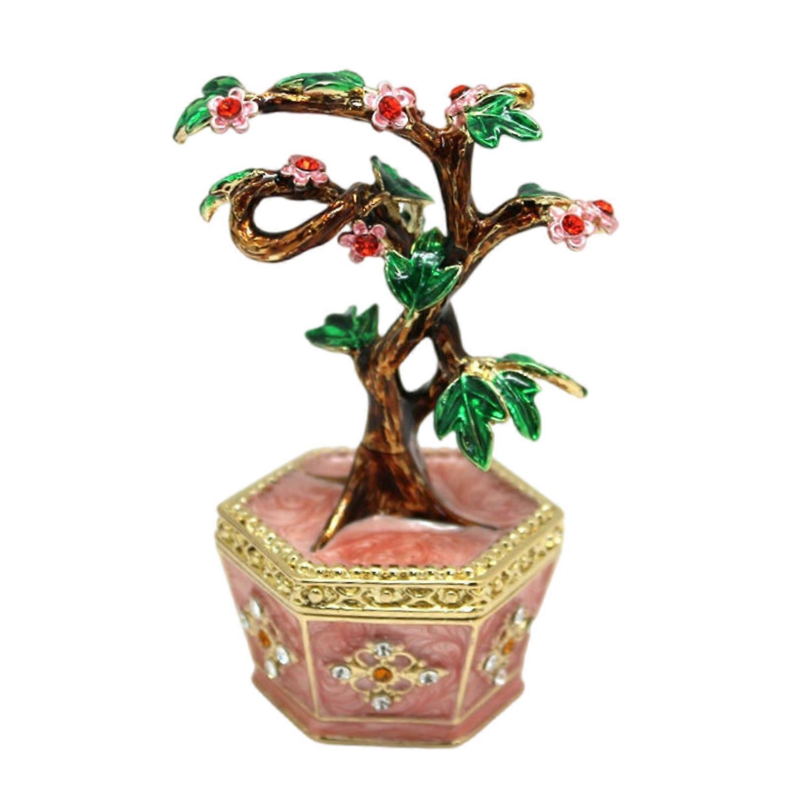 Creative Money Tree Shaped Desktop Ornament Jewelry Organizer Box with Lid Storage Container for Sorting Small Item Pink