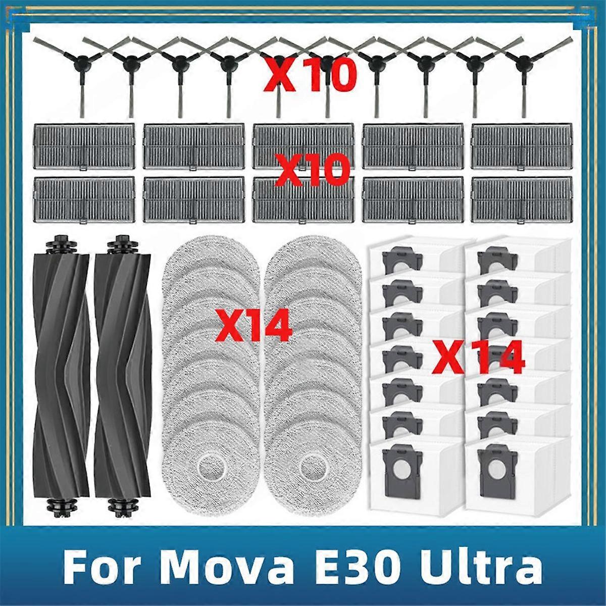 50PCS for E30 Ultra/Trouver E30 Ultra Vacuum Replacement Parts Main Side Brush Filter Mop Cloth Dust Bag