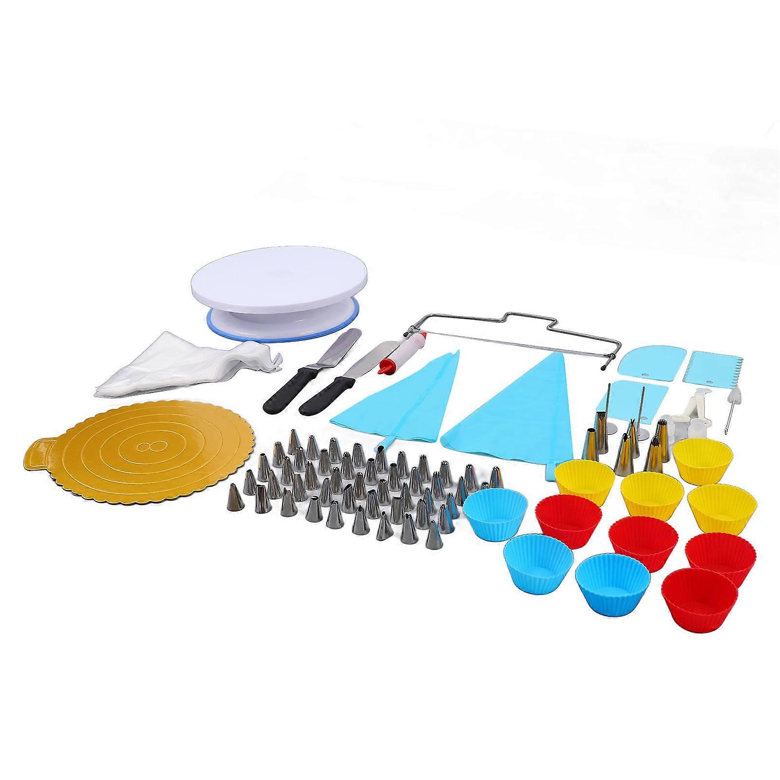 106Pcs Decorating Supplies Kit Slip Resistant Turntable with 48 Icing Tips 3 Cake Scraper Baking Tools