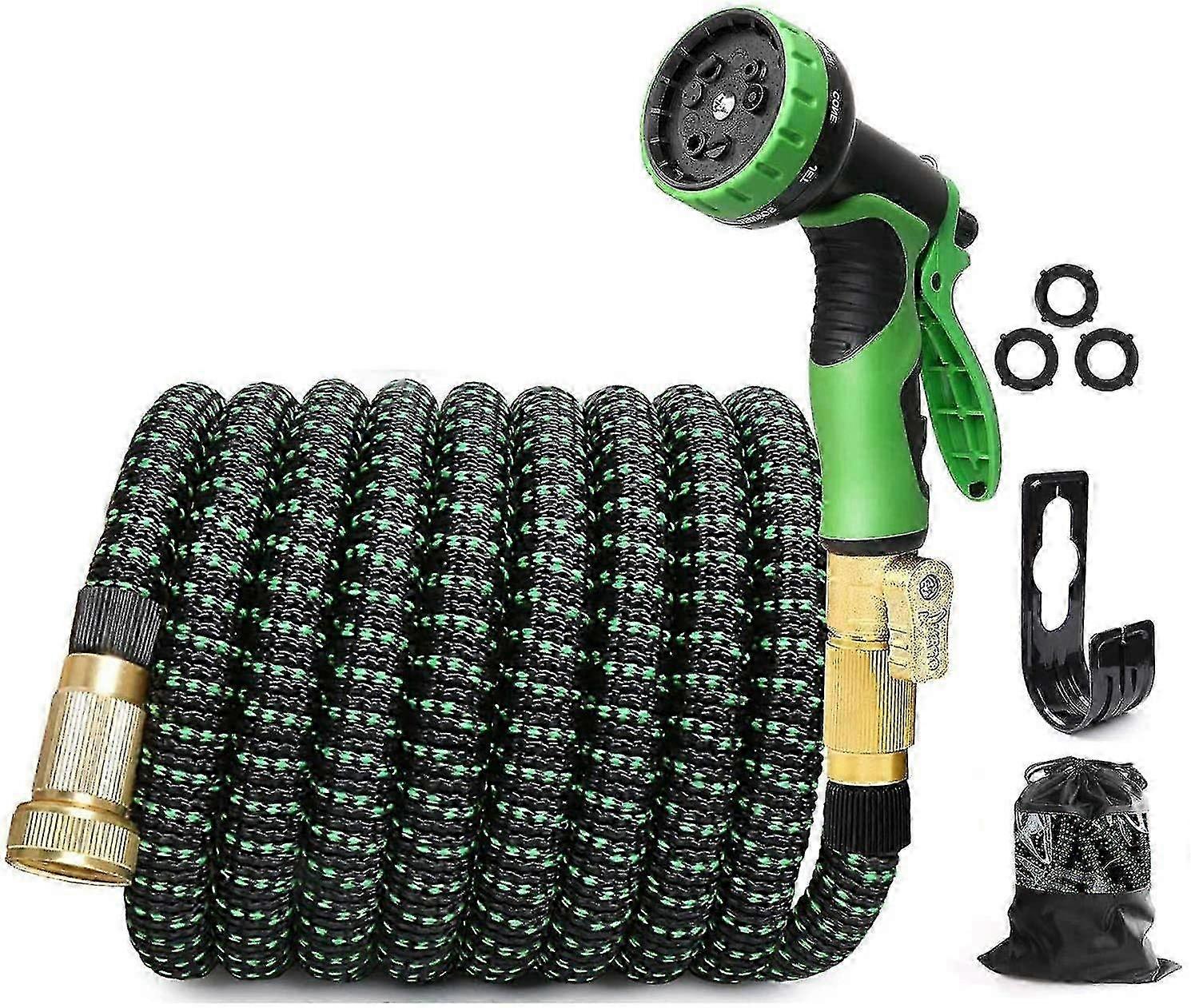 25ft Expandable Garden Hose with Extra-strong Brass Connector and 10 Function Spray Nozzle