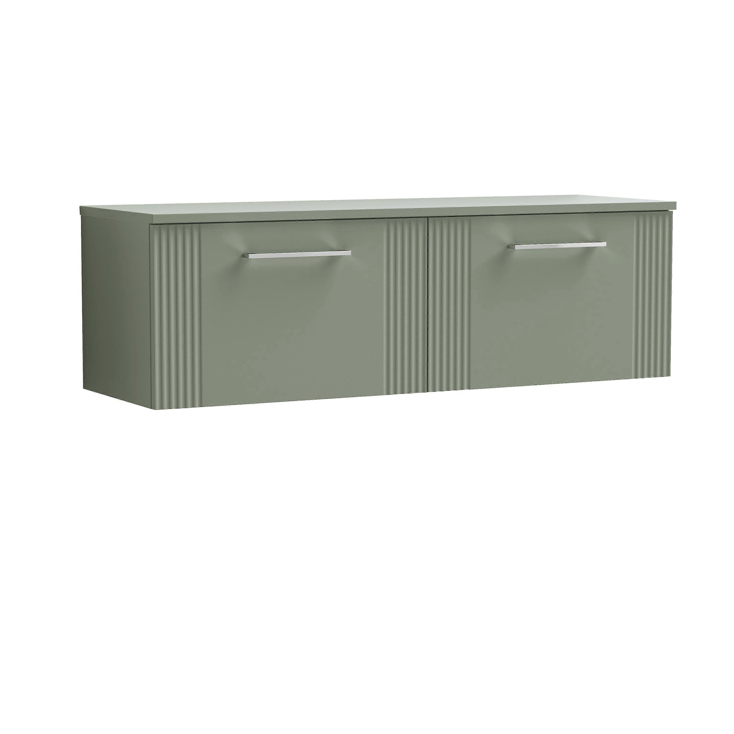 Partial Fluted 2 Drawer Wall Hung Vanity Unit with Colour Coordinating Worktop - 1200mm - Satin Green 