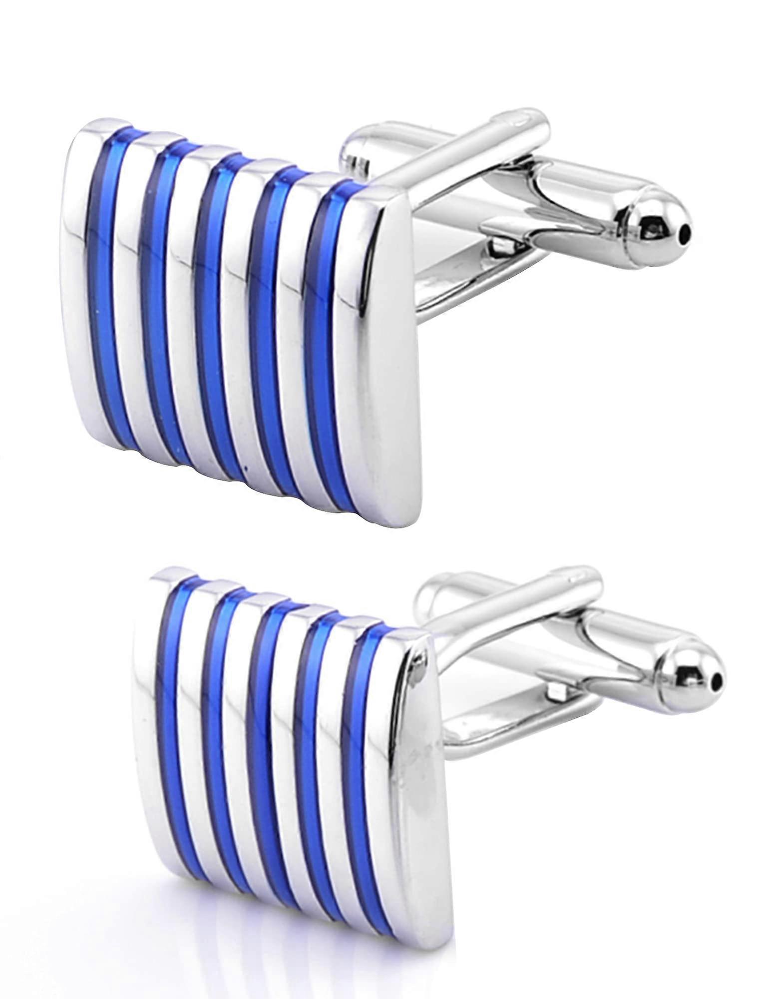 Silver Striped Square Cufflinks – 5 Pairs for Business Attire and Formal Dress Parties, Elegant Metal Design