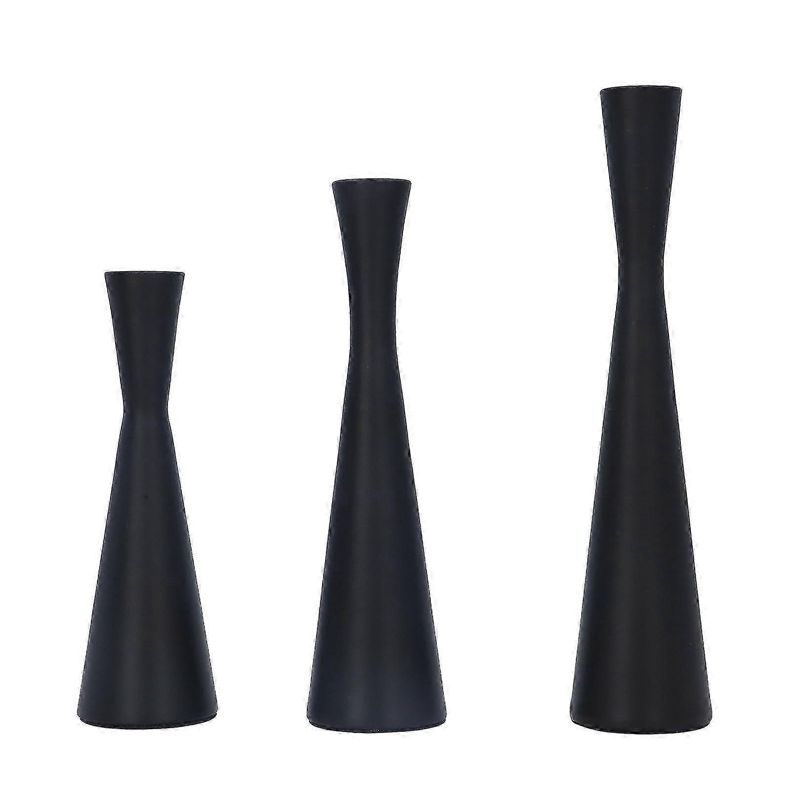 3stk mat sort smedejern lysestager