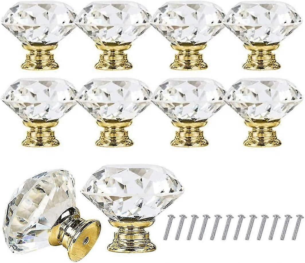 10pcs 30mm Diamond Glass Crystal Drawer Pulls Handles Knobs With Screws For Home Office