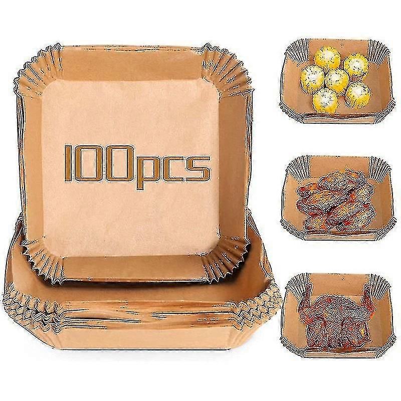 100pcs Air Fryer Disposable Parchment Paper Liner Oil-proof Paper Tray Non-stick Baking Mat Air Fryer Accessories Square