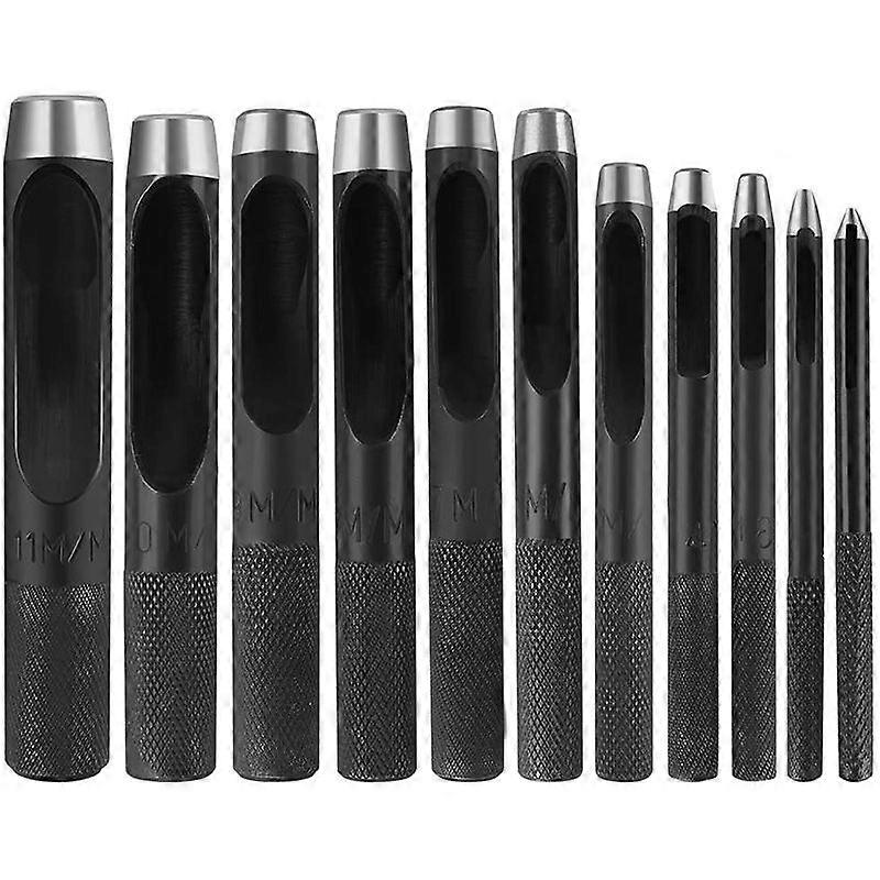 11Pcs Round Steel Hollow Punch Set, 1-11mm Leather Craft Hollow Hole Punch Tools for Leather, Watch