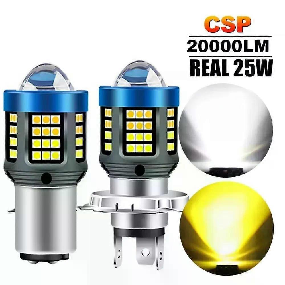 H4 H6 BA20D LED Motorcycle Headlight LED CSP Dual Color White Yellow Hi Lo Beam Lens Fog Lamp for Motobike Scooter Running Light