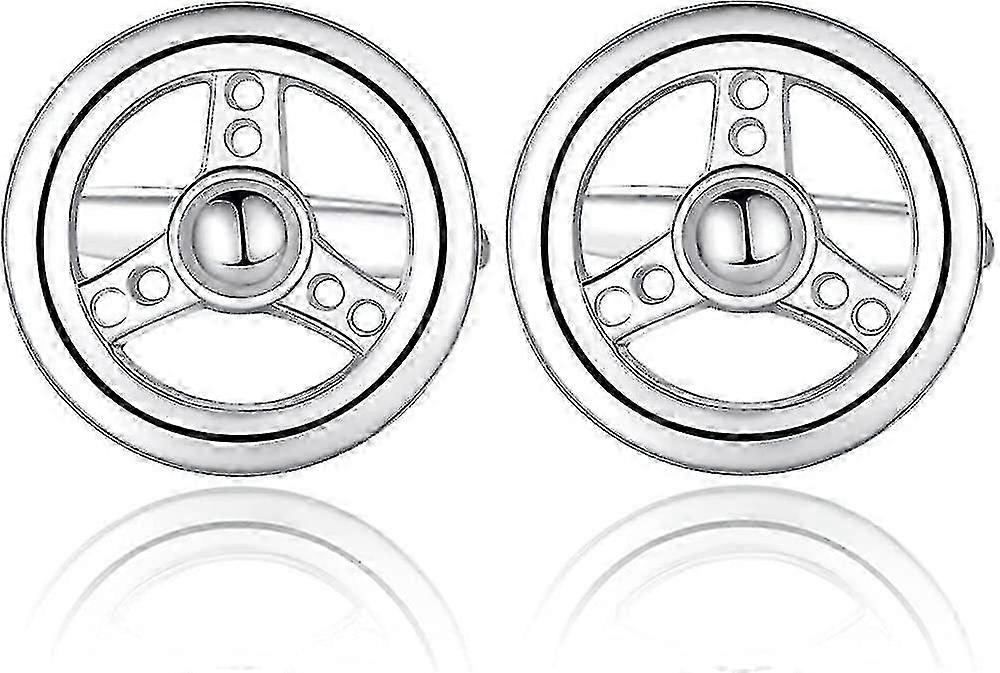 Men's Cufflinks Steering Wheel - Shape Cufflinks Cufflinks Silver Stainless