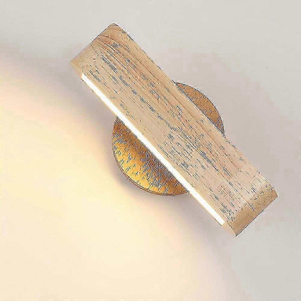 3 Color Changing Rotatable Wooden Bedside Wall Sconce - Log Color