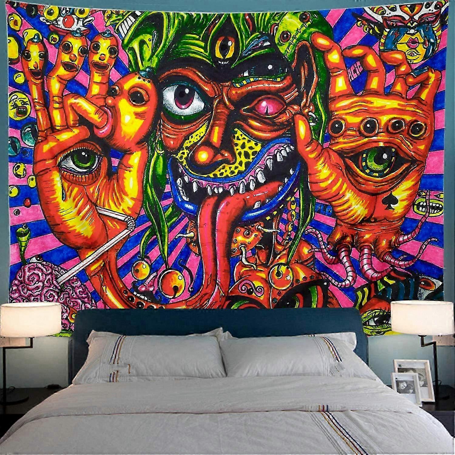 Psychedelic Arabesque Tapestry Bohemian Wall Art in Multiple Colors, Abstract Fantasy Fractal Design for Meditation, Suitable for Various Br