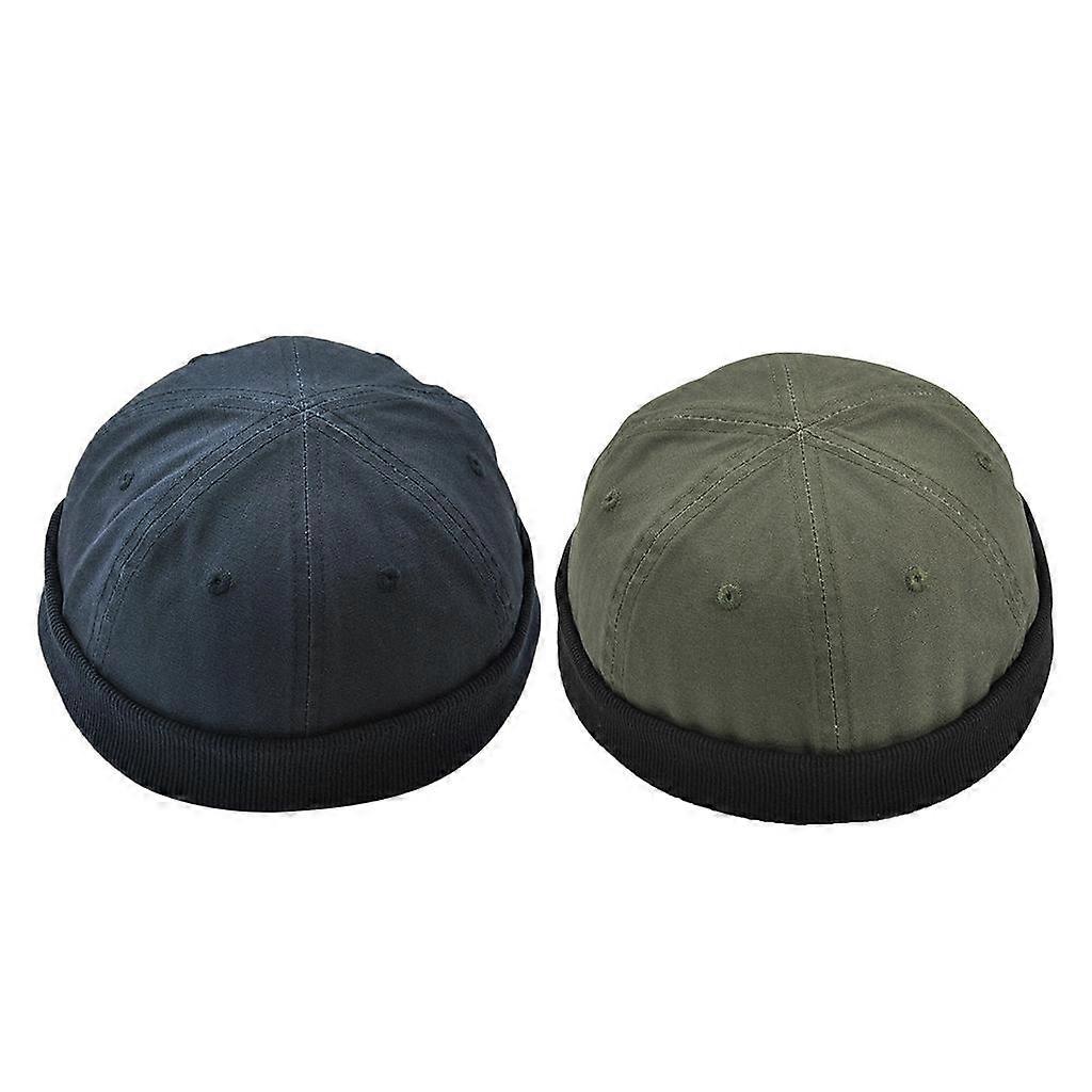 2 Pcs Casual Docker Hat Sailor Mechanic Biker Hat SkullCap Beanie