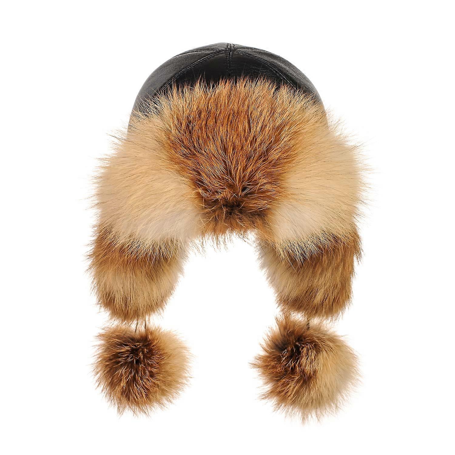 Women's Fox Fur Leather Hat for Winter, Ushanka, LITVIN