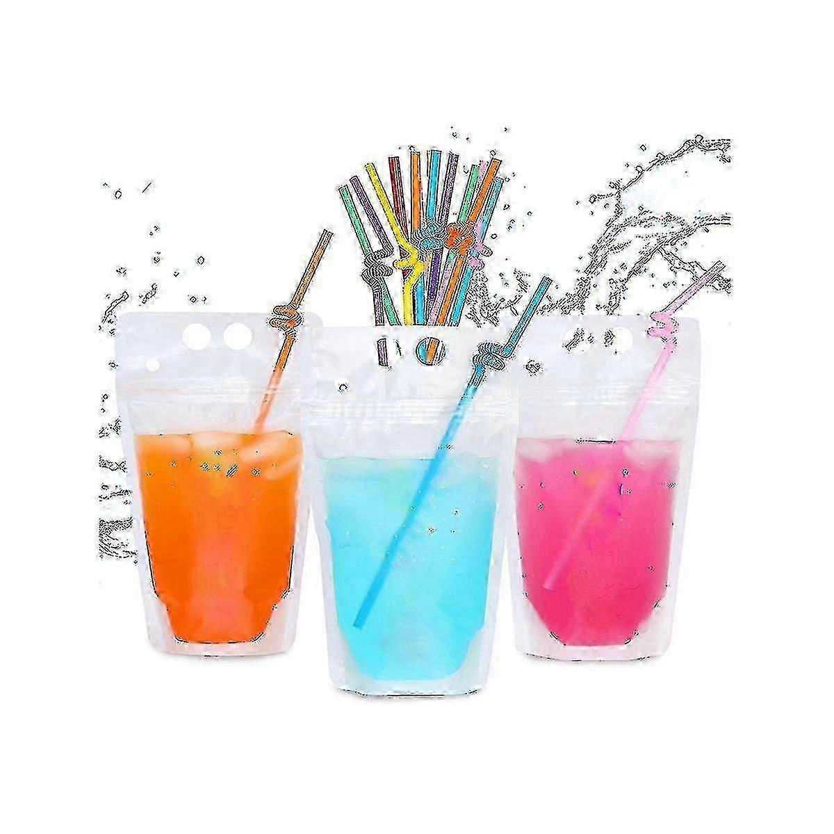 2025 100 Pack 16oz Resealable Drink Pouches with Straws for Adults - Perfect for Smoothies