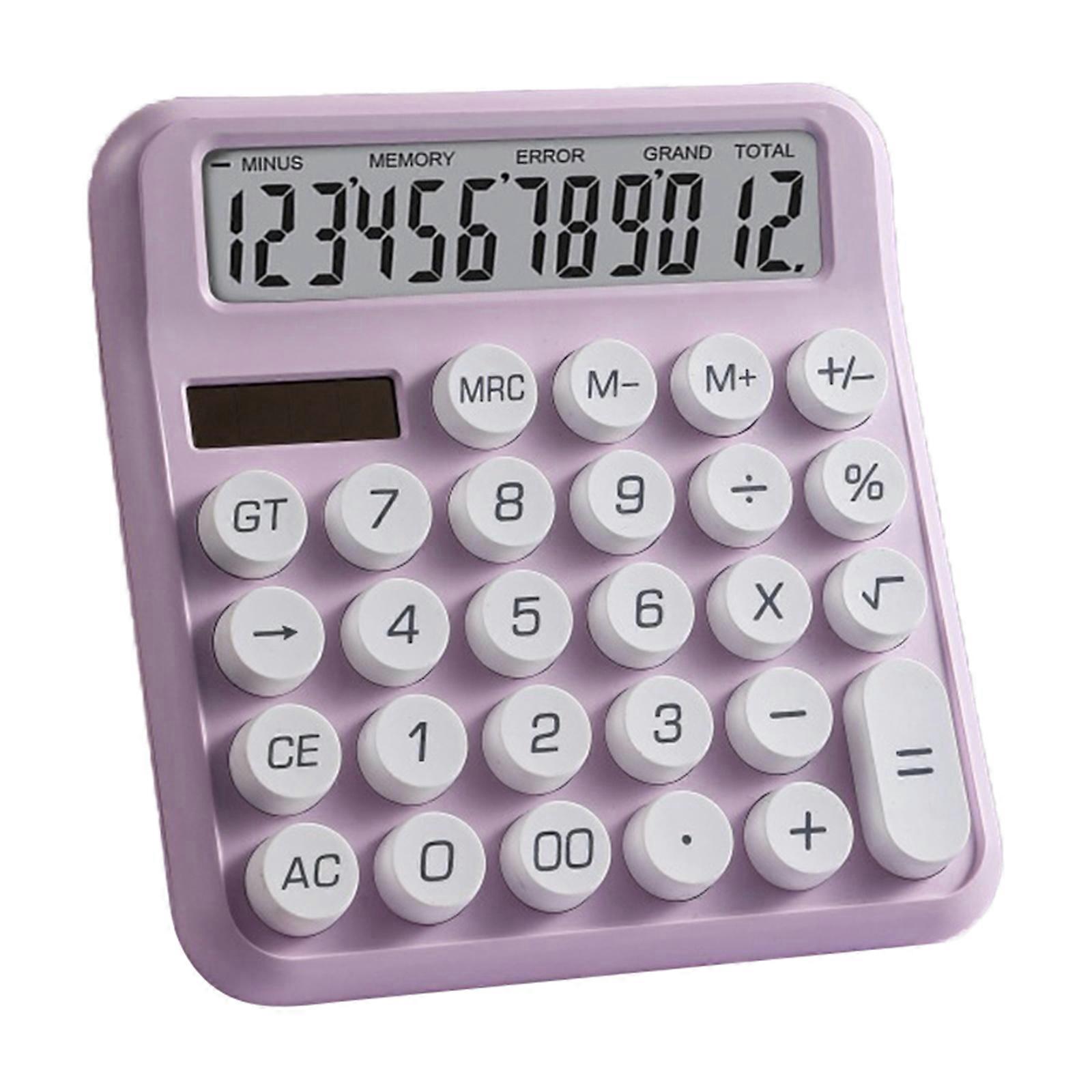 Mechanical Calculator 12 Digit with Big Buttons Calculators Large LCD Display Electronic Calculators Desk Calculator mute purple