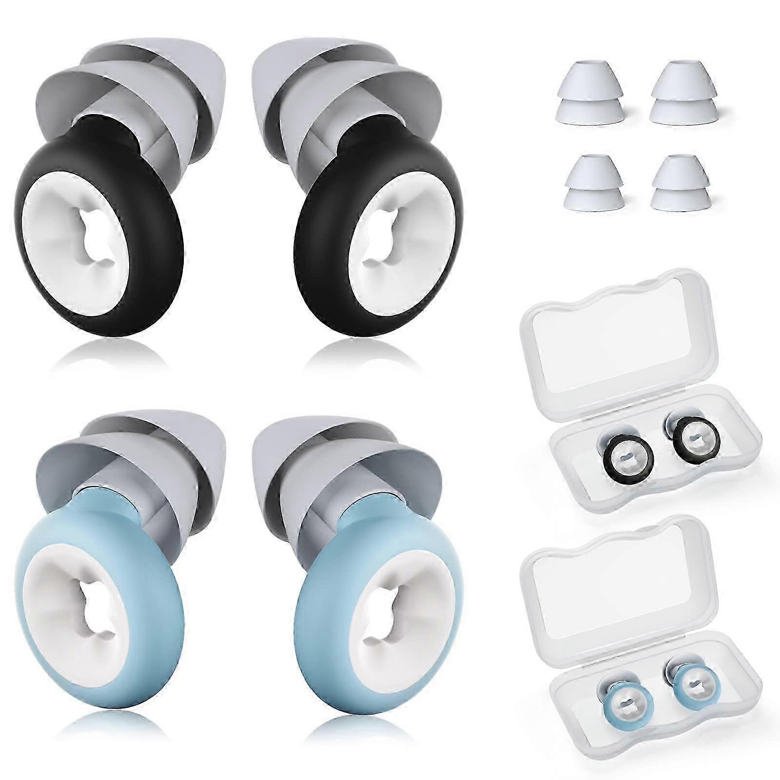 Sleep Ear Plugs, Reusable Silicone Noise Cancelling for Hearing Protection, 2 Pairs (Black-Blue)