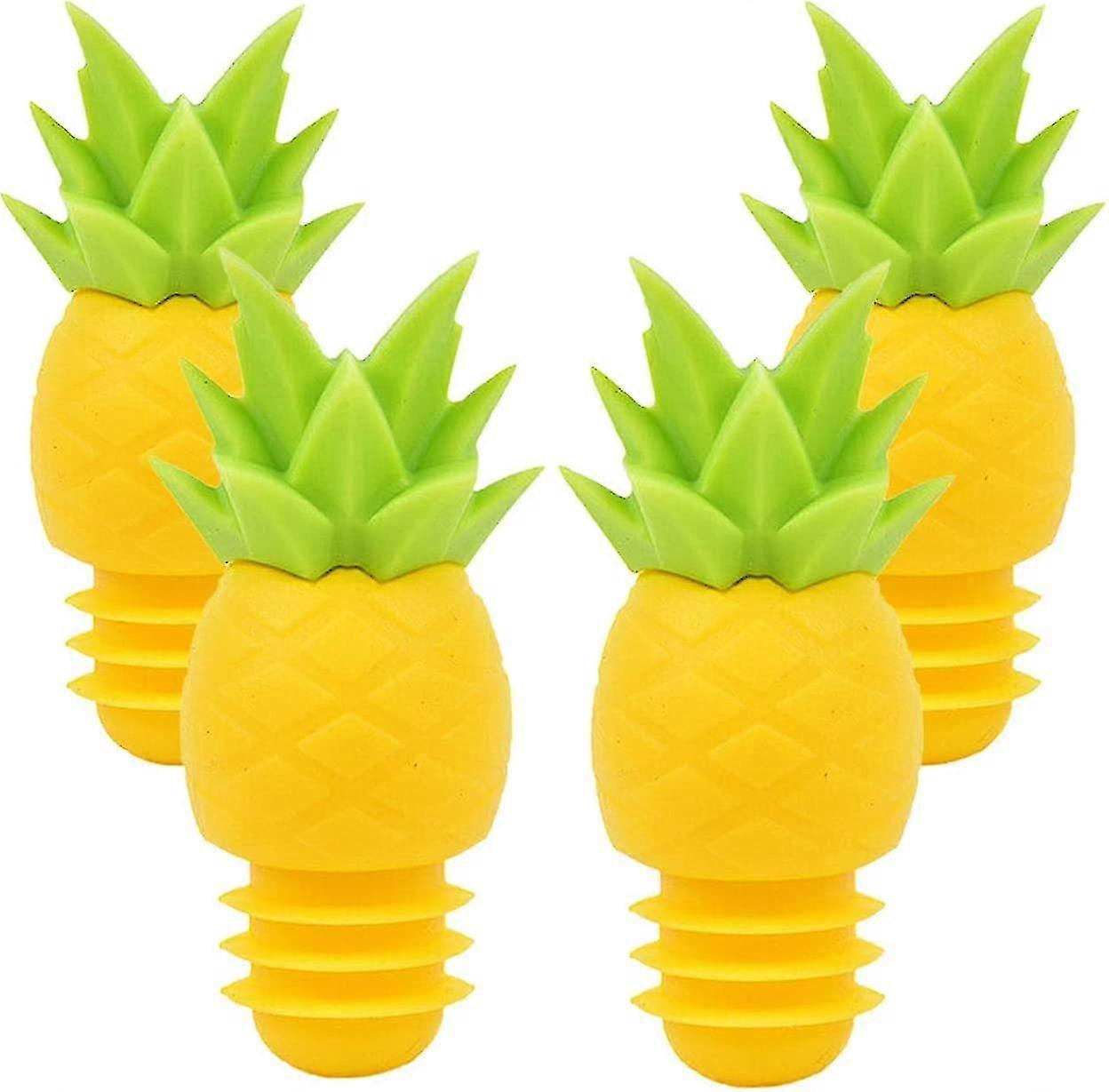 Pineapple Wine Corks, Silicone Reusable Unbreakable Sealer Caps for Wine & Beer, 4 Pack