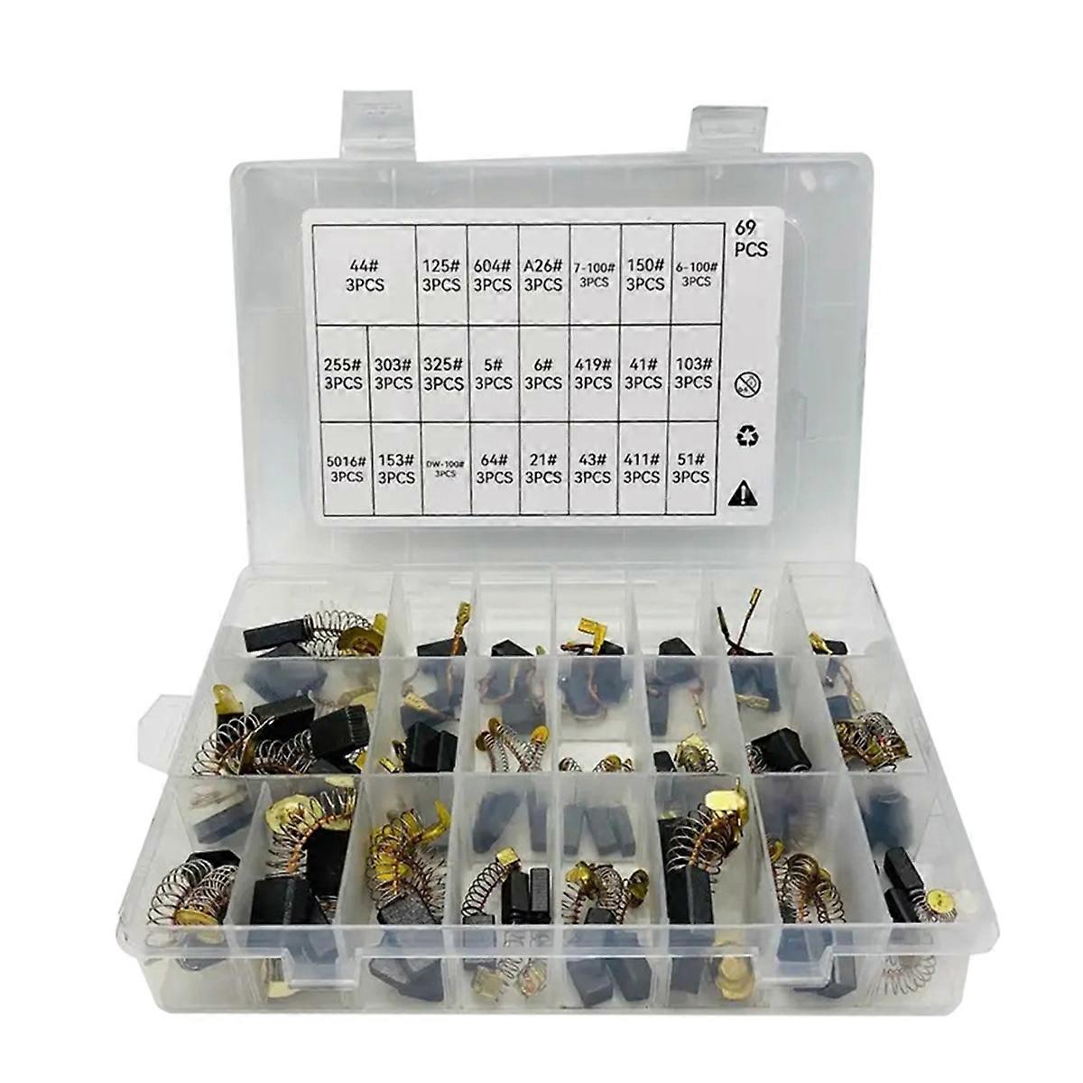 69Pcs Electric Motor Carbon Brushes 23 Sizes Motors Carbon Brushes for Power Tool Repair Replacemen