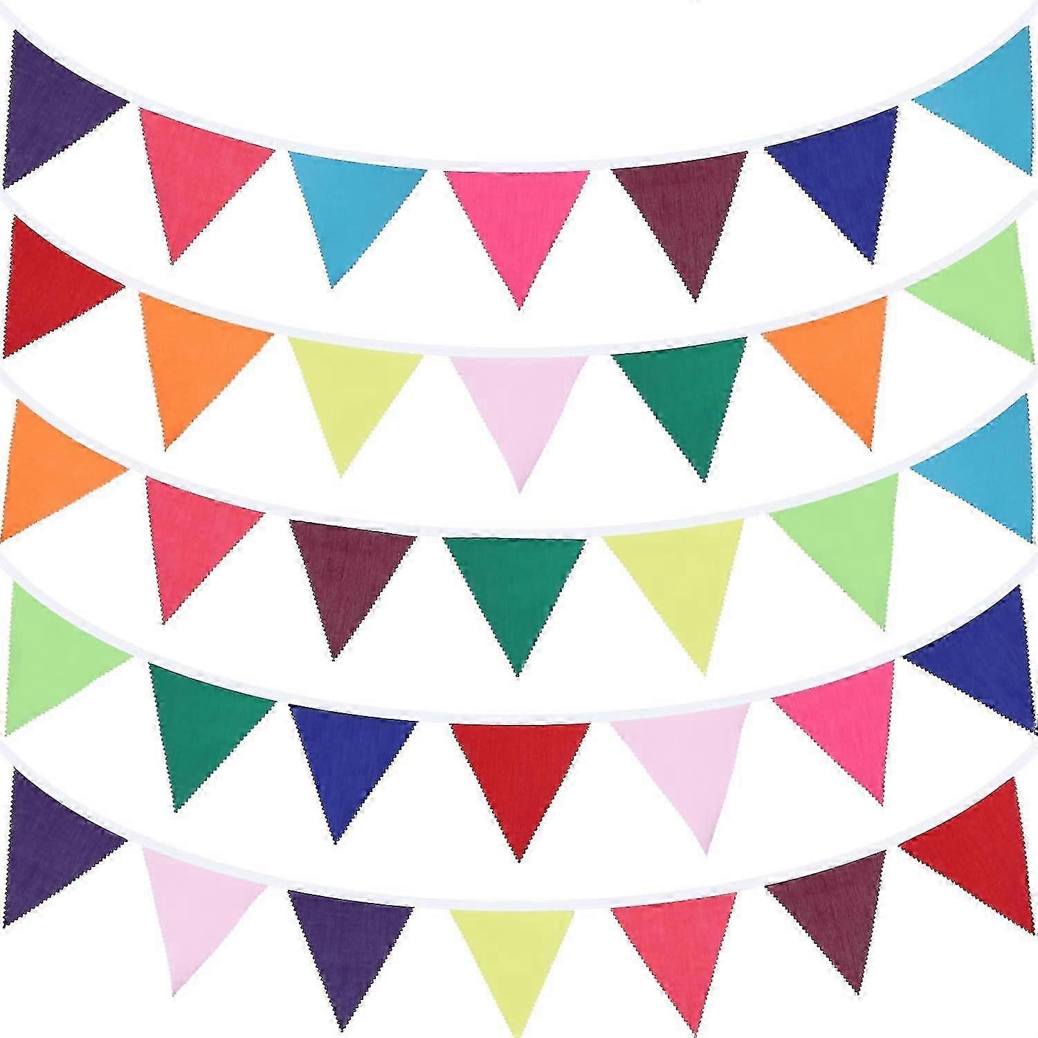46Pcs Multicolor Triangle Bunting Banner 492ft Fabric Pennant Flags Garland