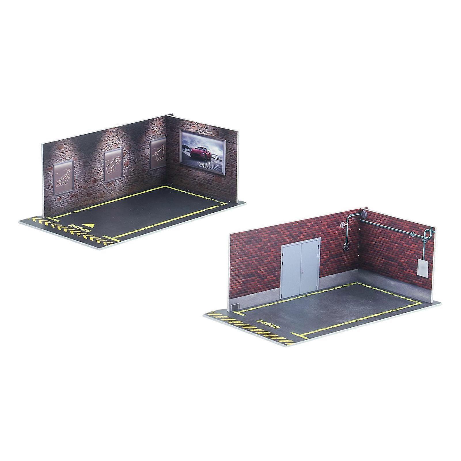 2pieces 1/24 Scale Backdrop Display Garage Parking