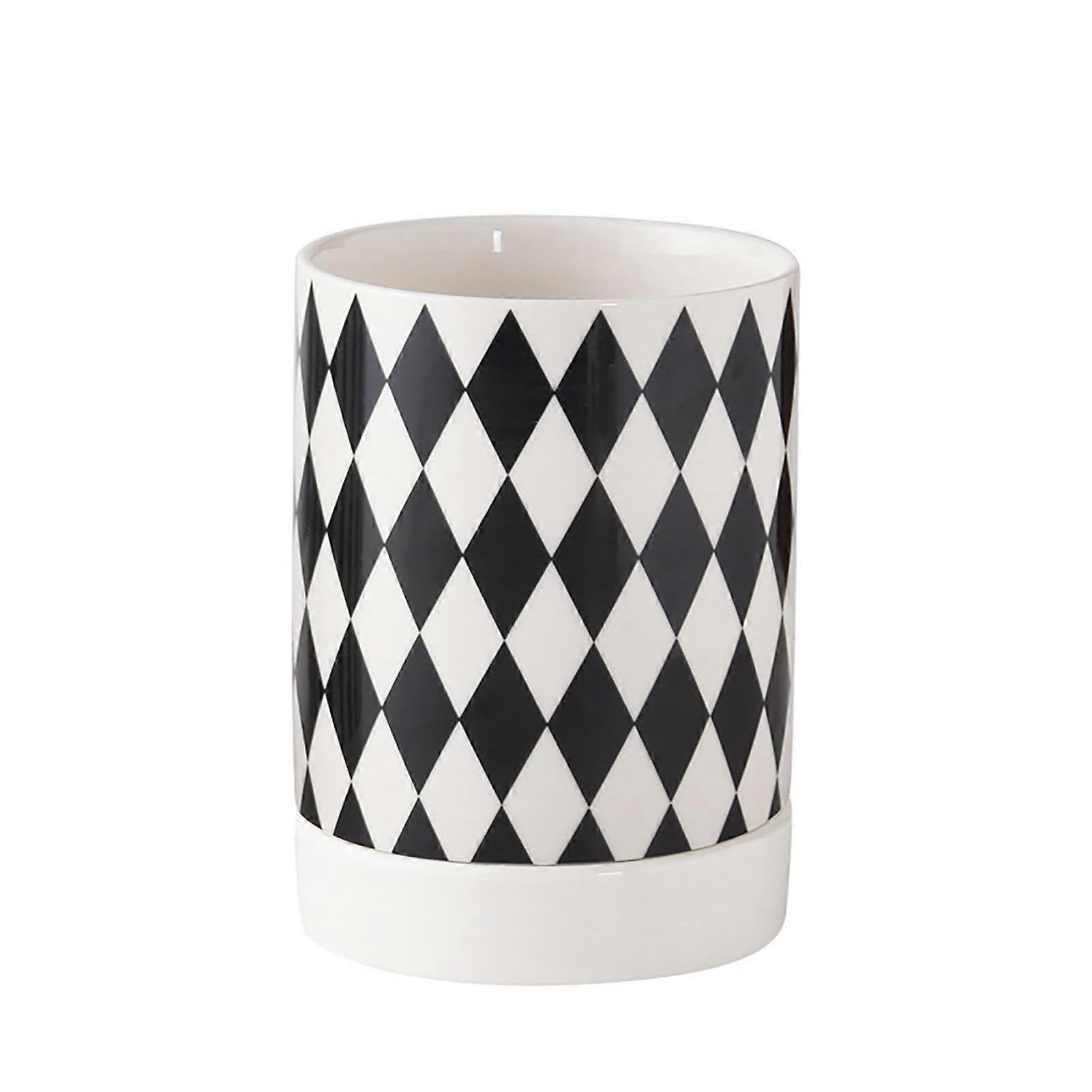Ceramic Utensil Holder with Drain Holes, 10.5x11.3cm (Diamond Pattern)