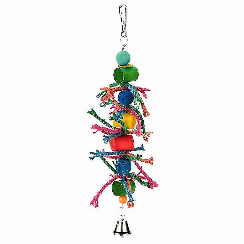 Multi-color Wooden Ball Cylinder Block Hemp Rope Chew Swing Parrot Bird Toys
