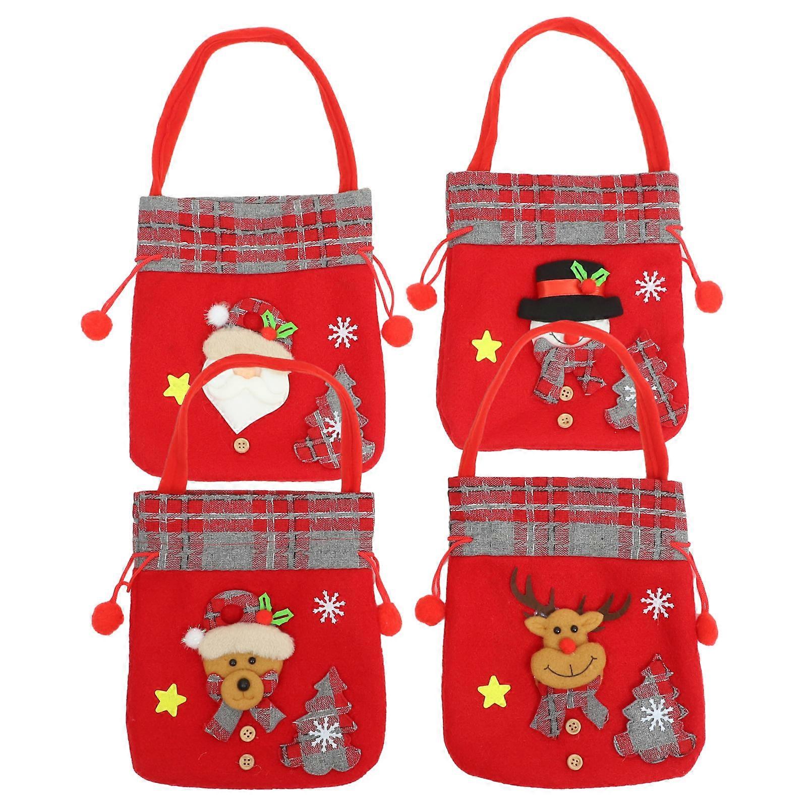 Fabric Made Bags Reusable Drawstring Bags Xmas Theme Design Rectangular 23.50X20.50X2.00cm 4Pcs