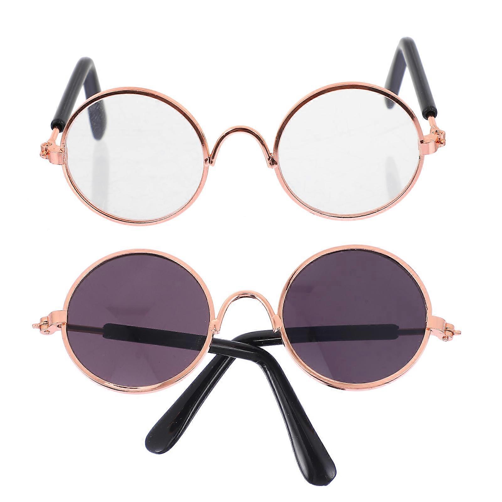 Rose Gold Alloy and Plastic Doll Dressing Accessories for Decoration 2pcs Lightweight Mini Glasses