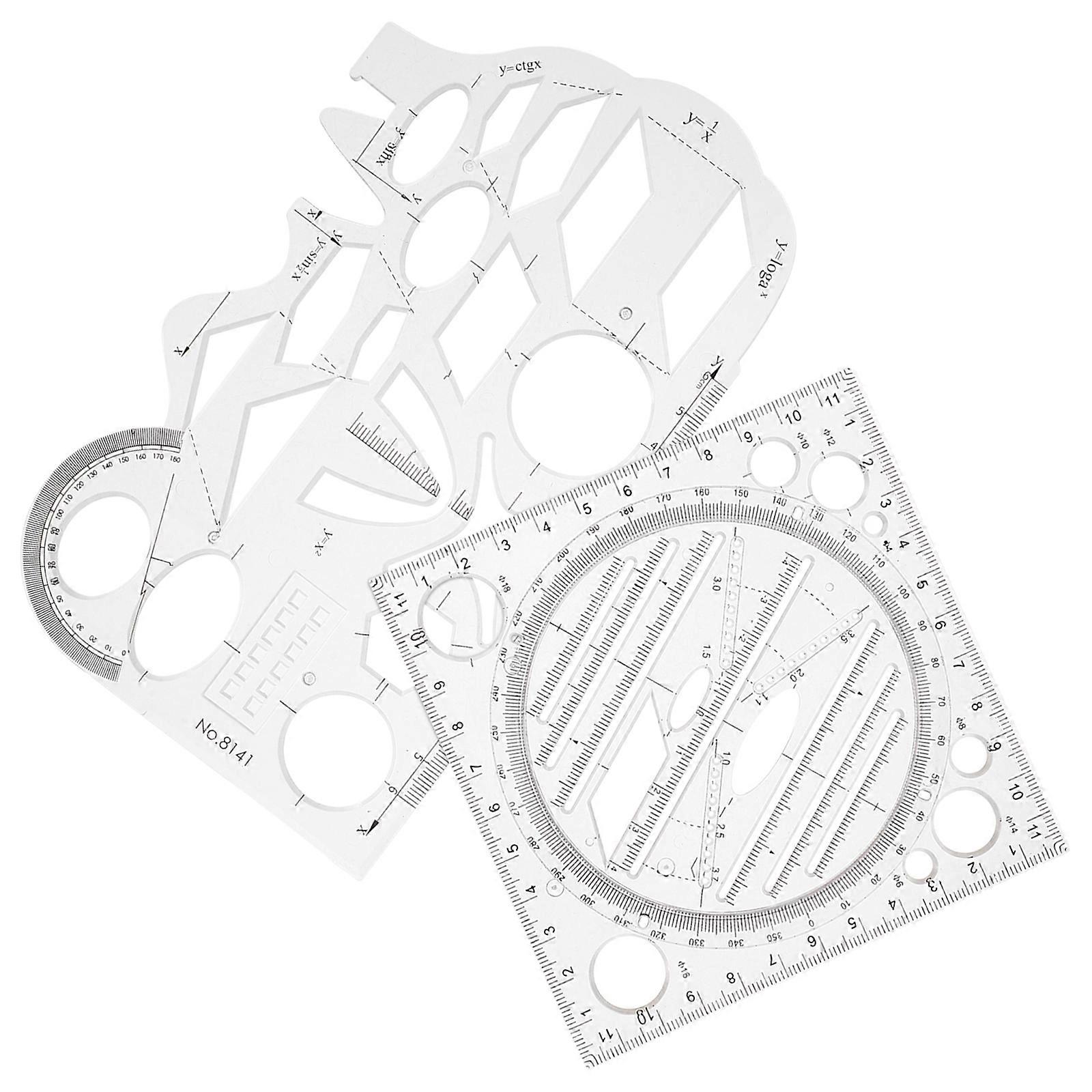 Measuring Multifunctional Geometric Ruler Use Square Shape Transparent 19.20X11.50X0.20cm 2Pcs