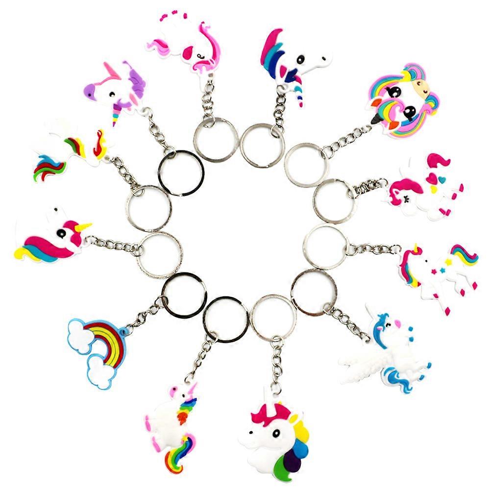 Cute Keychains Unicorn Shape Cartoon Style Key Ring PVC Material Assorted Color 5x3.8x0.1cm Decoration 48Pack