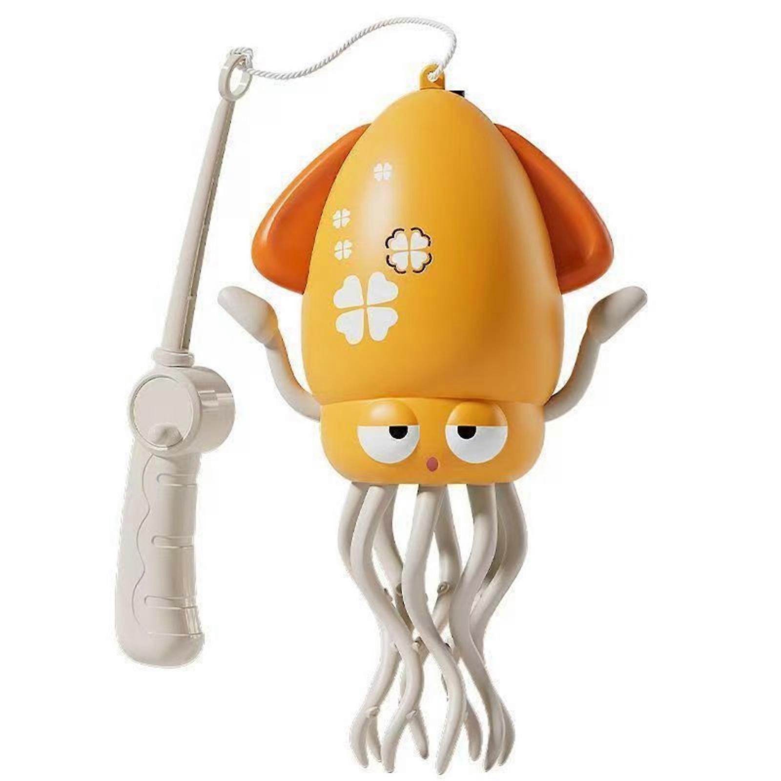 Rechargeable Dancing Cuttlefish Toy With Dynamic Music and Light Simulation Fishing Game Toy For Parents Kids Entertainment Yellow
