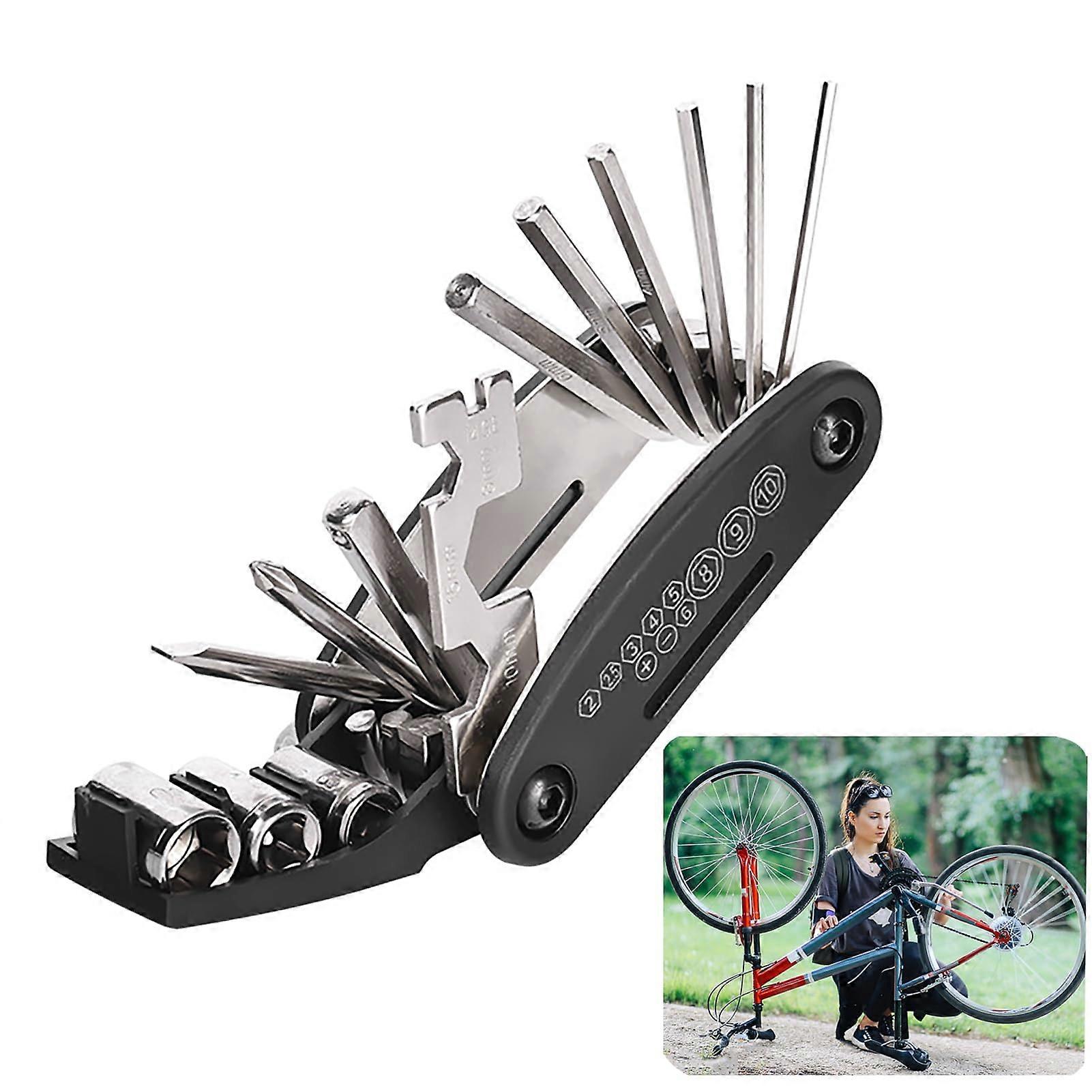 16-in-1 Bicycle Multitool Set - Compact Multifunctional Tool with Allen Wrench, Spoke Wrench, Spanner for Road, MTB, E-Bike