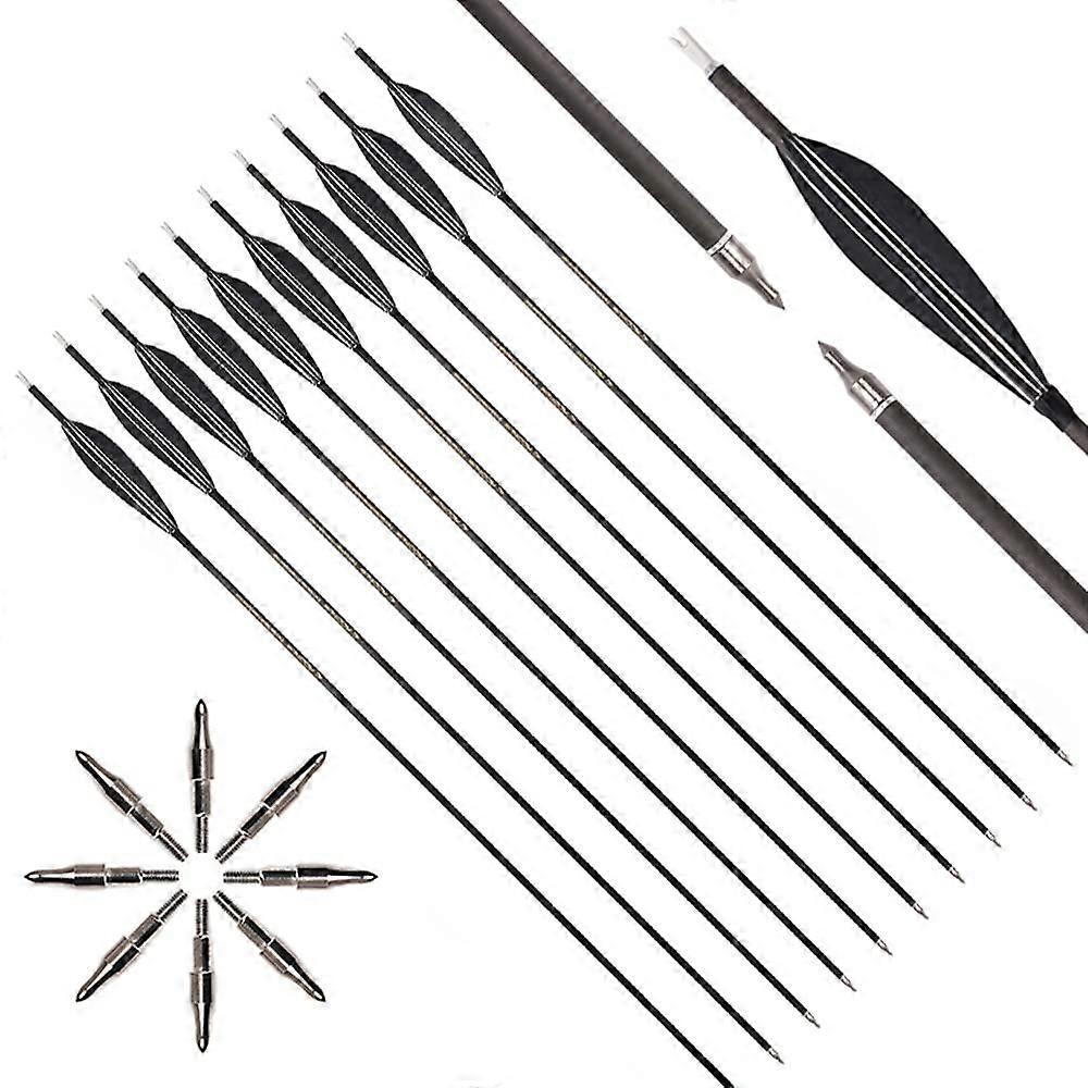 12 pieces Spine 400 30inch hunting arrow ID 6.2mm black tip shuttle form feather