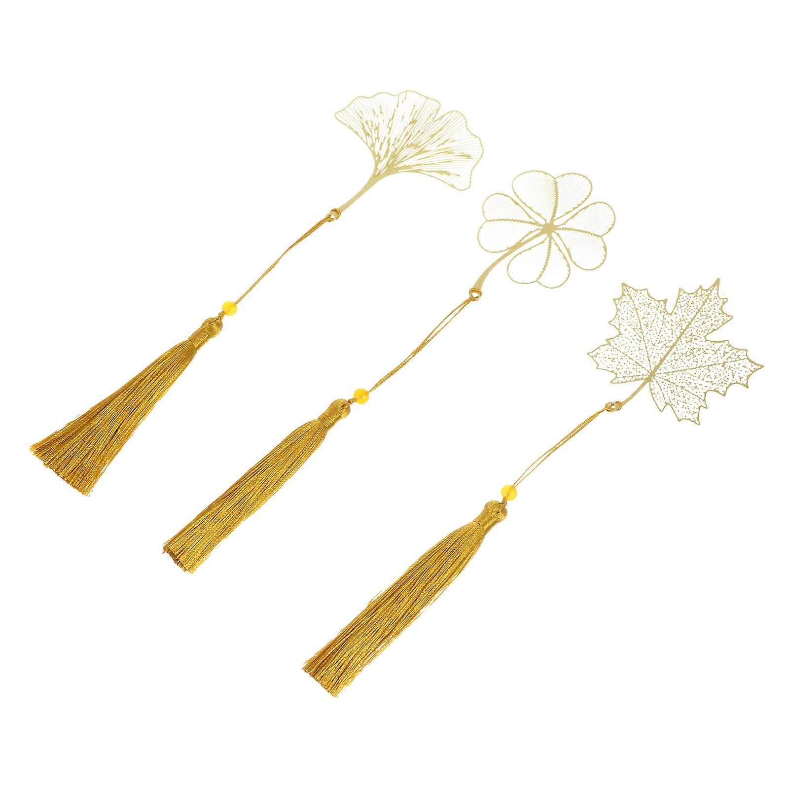 Leaf Shaped Metal Bookmark Tassel Page Marker Reading 3Pcs