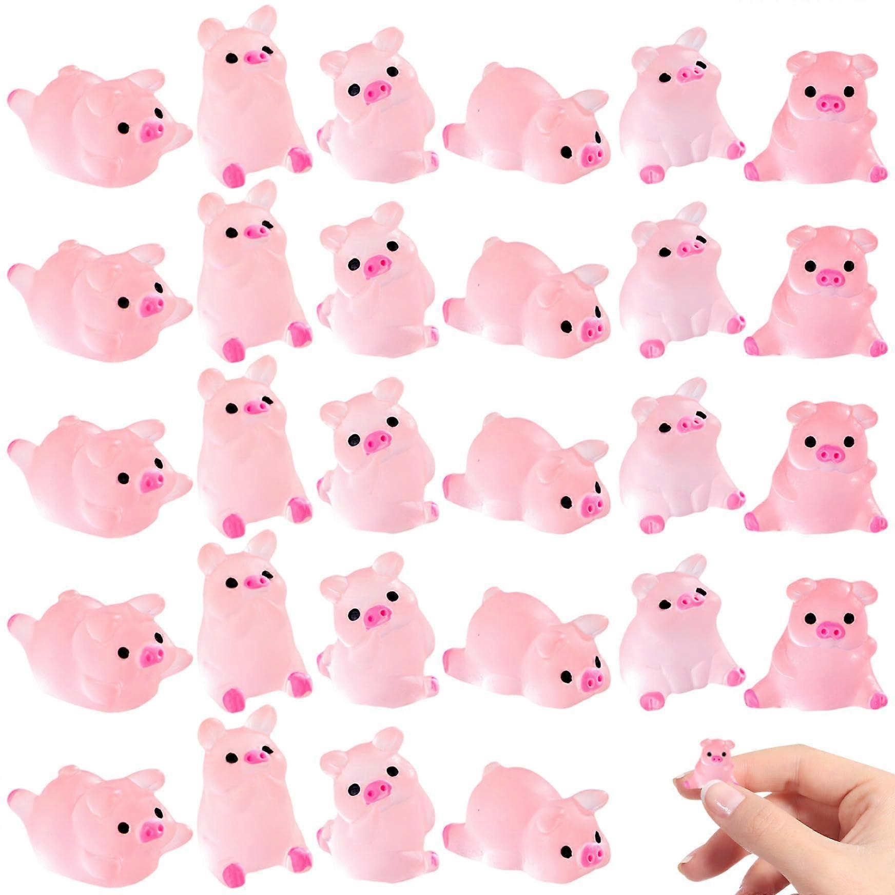 50pcs Mini Resin Animals, Luminous Mini Pigs with 6 Mixed Styles, Tiny Resin Animals for DIY, Garden, Landscape, Dollhouse