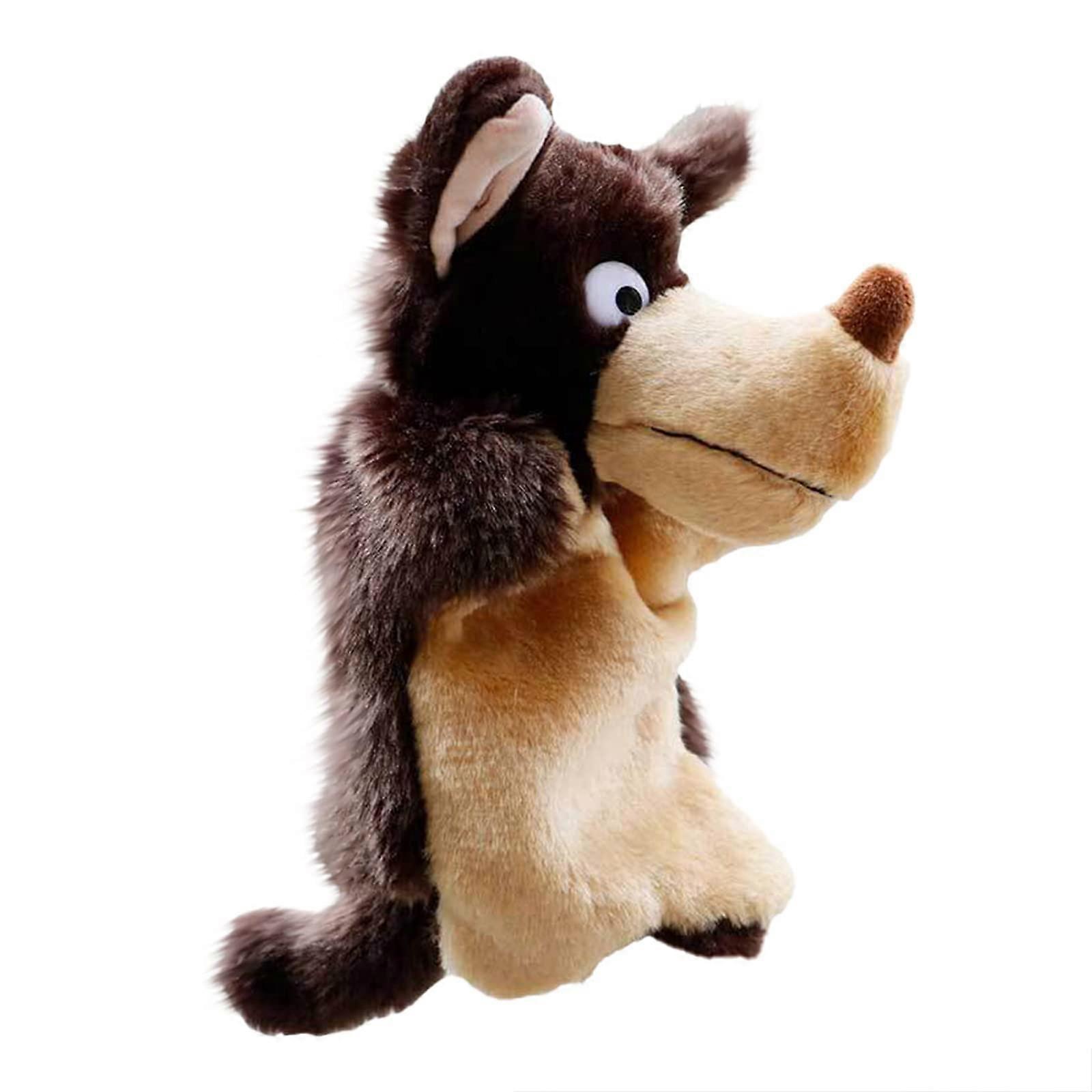 Grey Wolf Plush Toy Hand Puppet for Kids - Brown Animal Doll for Nursery and Early Education, One Size