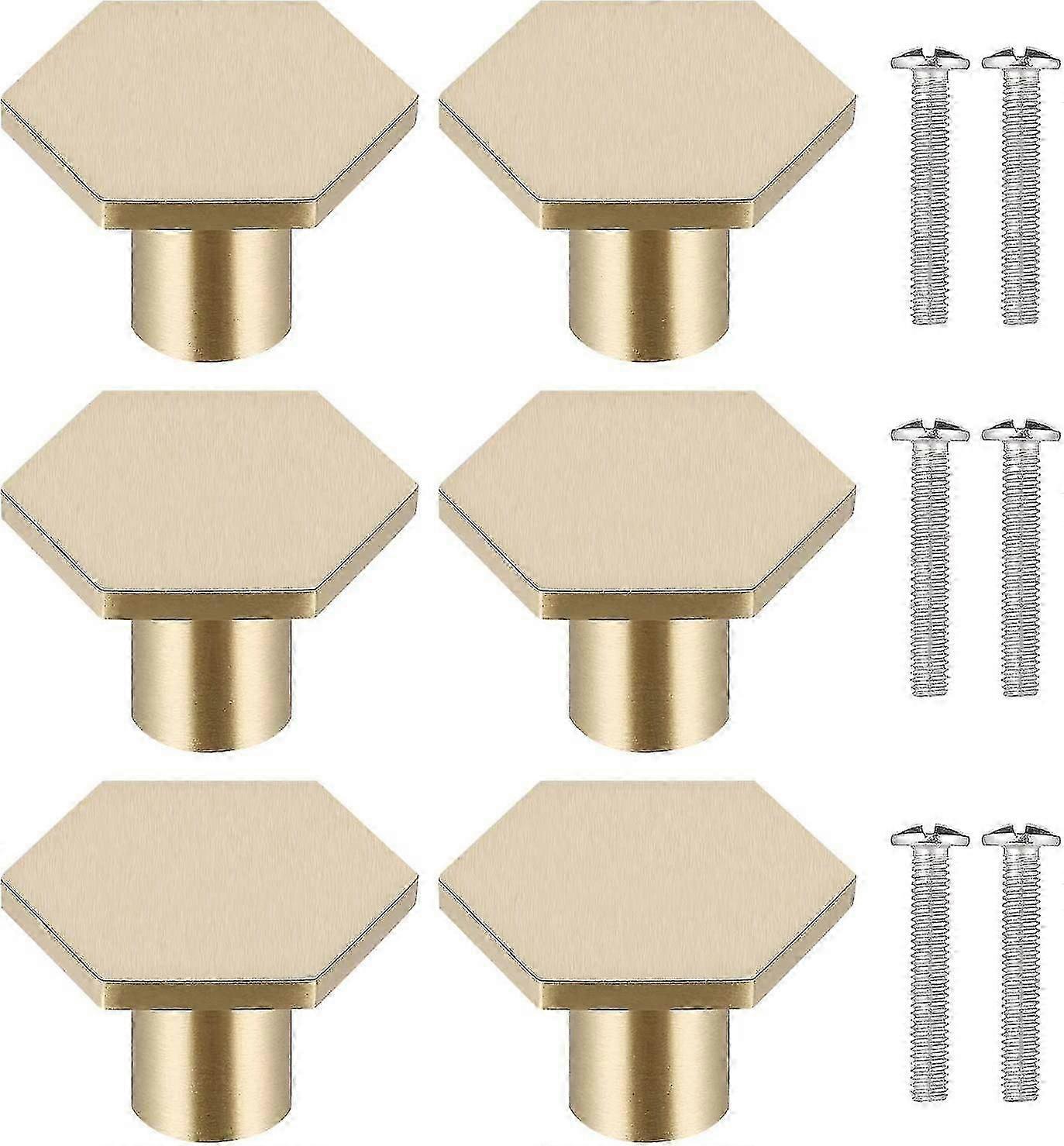 2025 Suitable 6pcs Solid Brass Door Knobs Gold Hexagon Drawer Knobs Cabinet Knobs Door Knobs