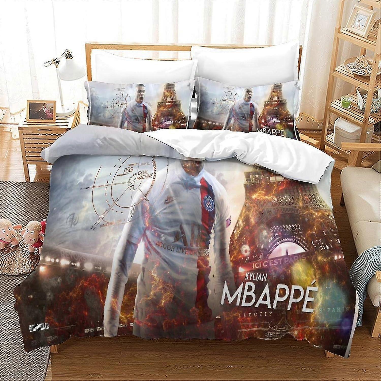 3D Printed Bed Kit with Football Superstar Design, Soft Microfibre, 3 Piece Duvet Cover Set, 2 Pillowcases, Hidden Zip