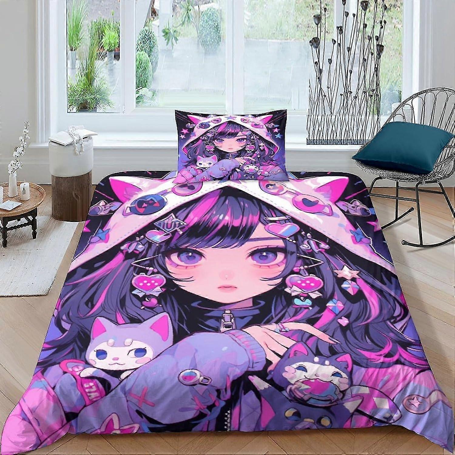 Cartoon Duvet Cover Set with Pillowcases and Comics Pattern, Soft Microfiber Quilt Cover with Zipper Closure