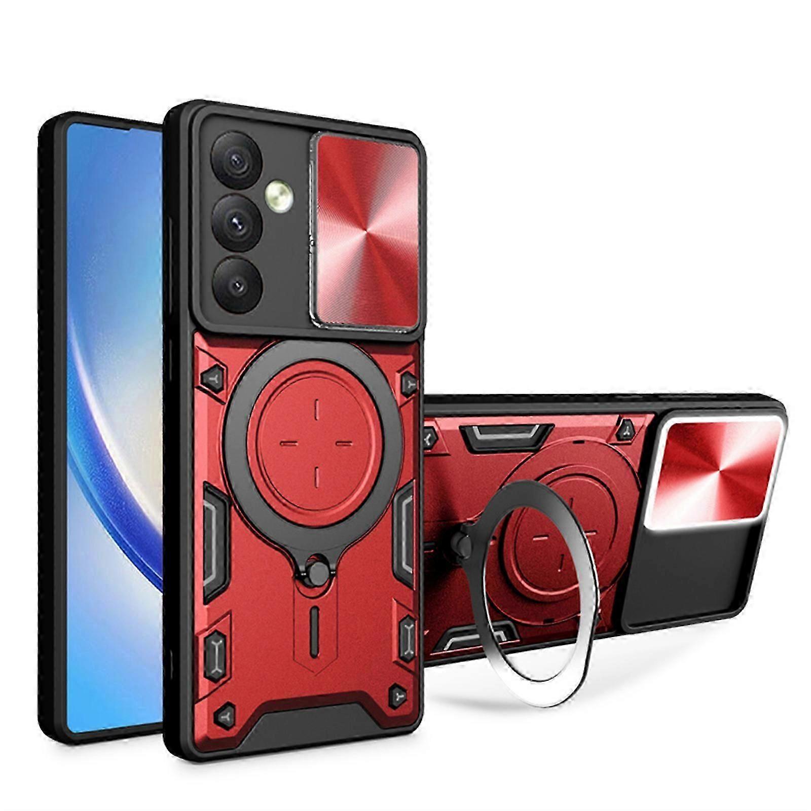 Sliding Window Lens Protection Case for Samsung Galaxy S24, Heavy Duty Shockproof Phone Cover with Folding Rotating Magnetic Bracket for Samsung Galax