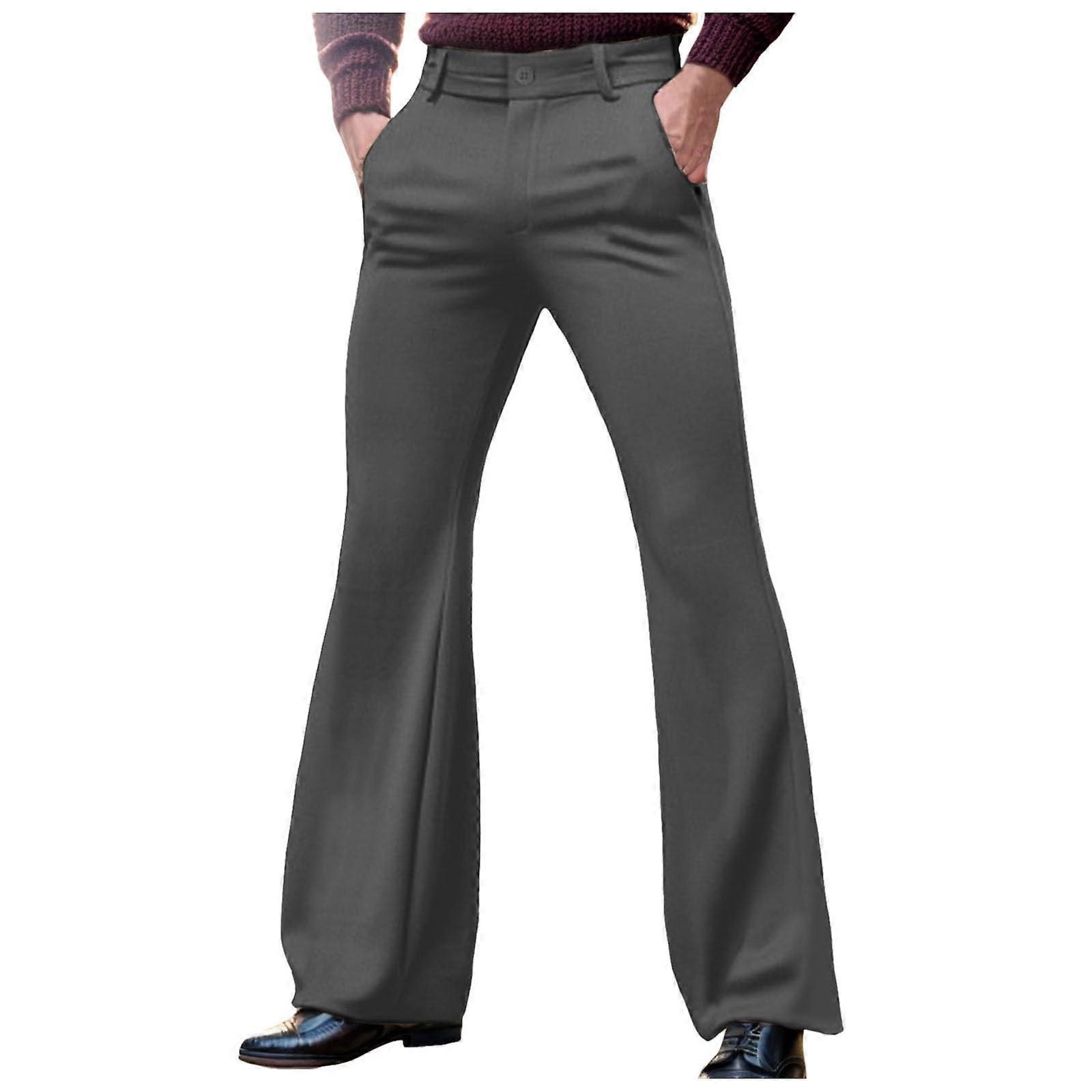 Men's Flared Trousers Large Sizes Plain Casual Comfortable Regular Fit Fashionable Dark Gray 3XL