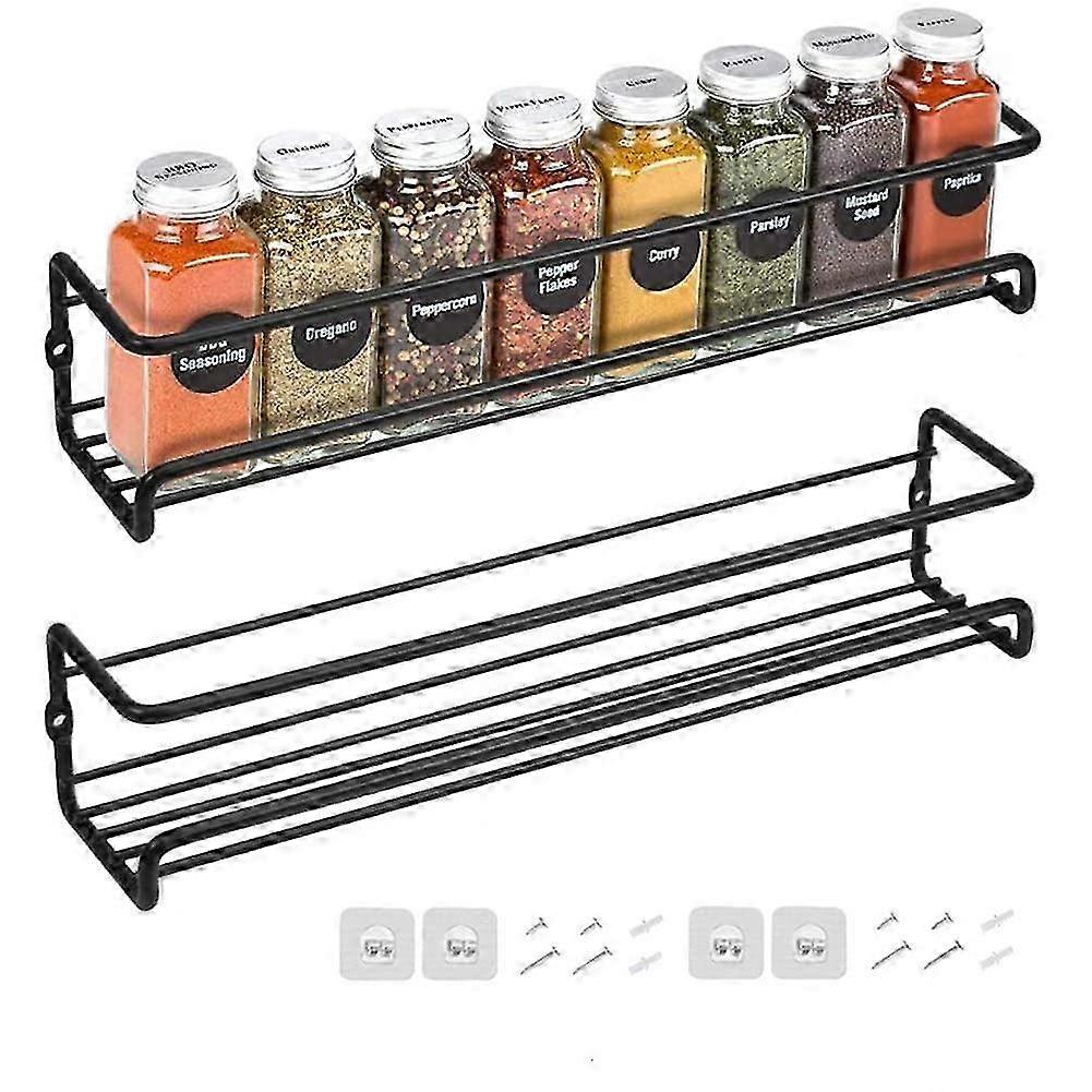 Set of 2 Metal Spice Shelves - Wall-Mounted Spice Rack Organizer for Seasoning & Herbs - Single Layer Storage Solution