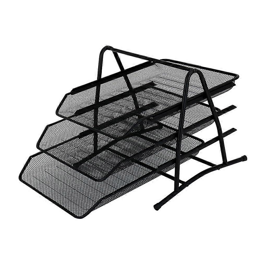 Black Metal Stackable Desk Tray for Office Storage 29.5x35x27cm Organizer with Modern Design and Durable Construction