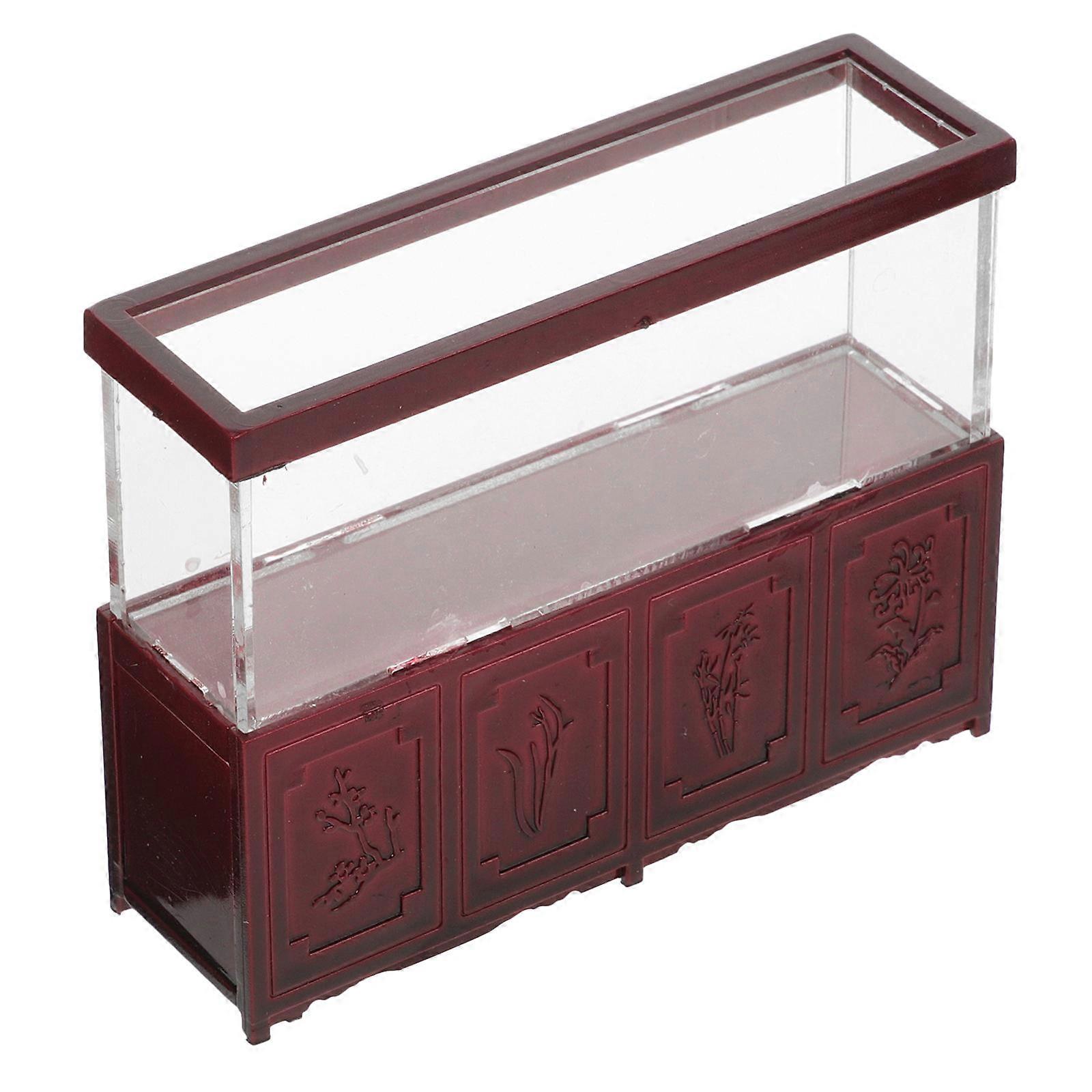Tiny Accessory Fish Tank Figurine Dark Red Acrylic Material Retro Furniture Design Bookshelf Placement 8.00X6.20X2.50CM 1Pcs