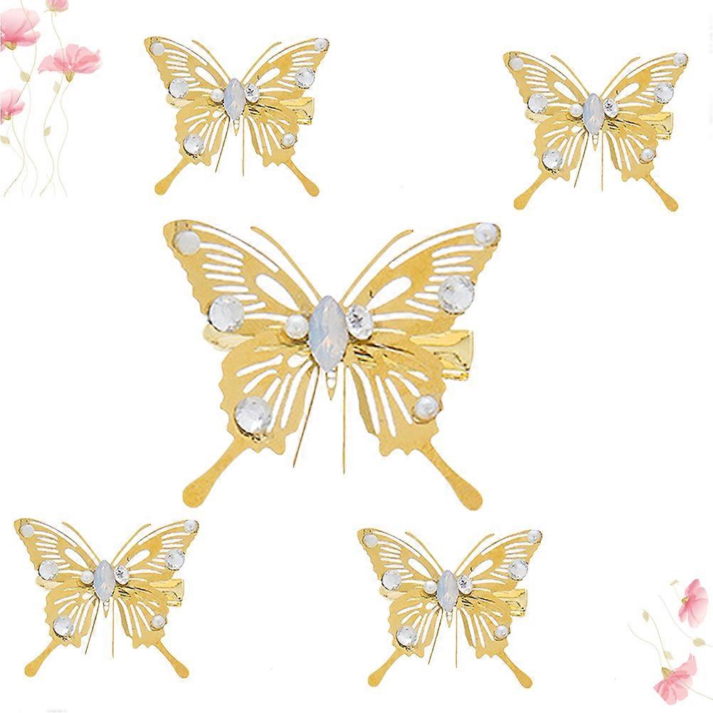 Elegant Golden Alloy Butterfly Hair Clips Set with Artificial Pearls – Hollow Out Design for Weddings, Parties, Festivals