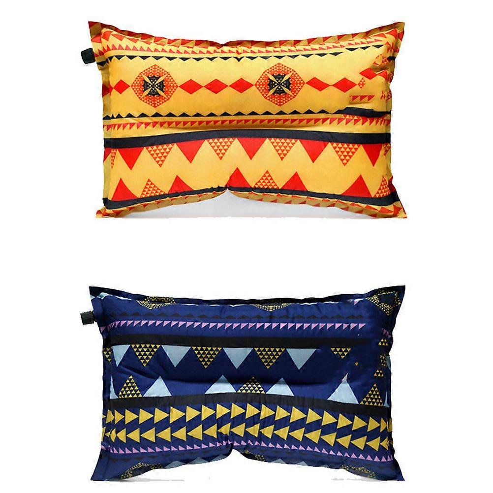 Automatic Inflatable Pillow Rectangular National Style Outdoor Camping 45*30cm Cervical Support 1Pack