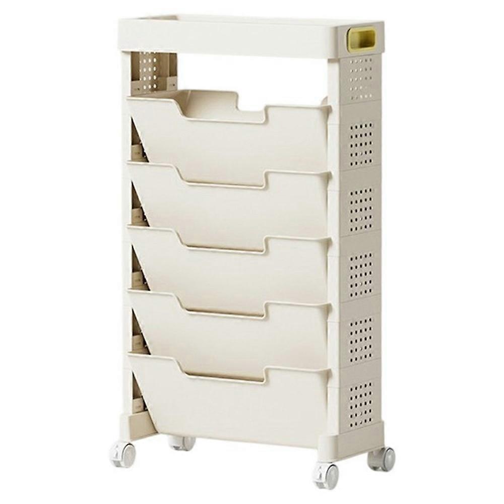 5-Tier Movable Classroom Desk Side Book Storage Rack PP Stationery Organizer without Drawer