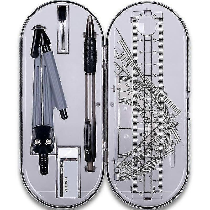 2025 8Piece Geometry Set with Protractor, Compass, Pencil Guide for Students