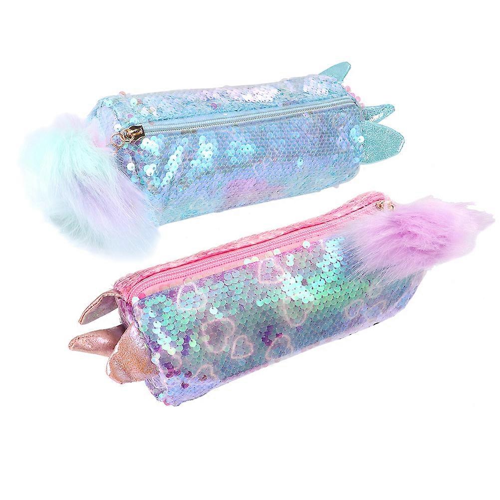 Cartoon Animal Pencil Case with Sequin and Plush Material for Storage Assorted Color